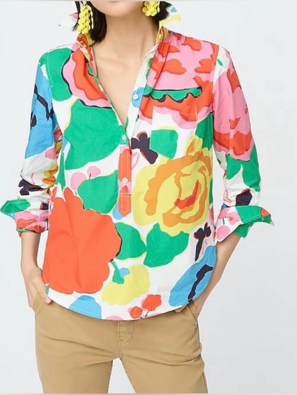 J.crew classic Colorful Floral Popover Shirt - Green Multi (SKU874)